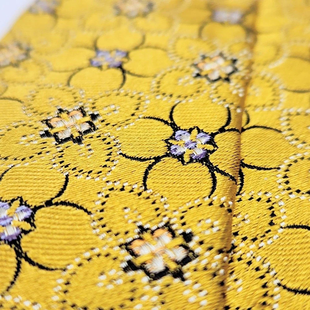 Ermenegildo Zegna Tie Mens One Size Yellow Floral Silk Jacquard Made In Italy